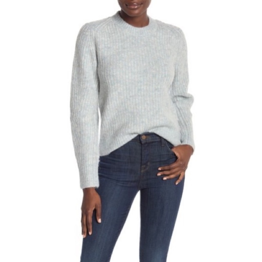 NWT Rag Bone Light Grey Blue Jonie Rib Knit Sweater Size Medium